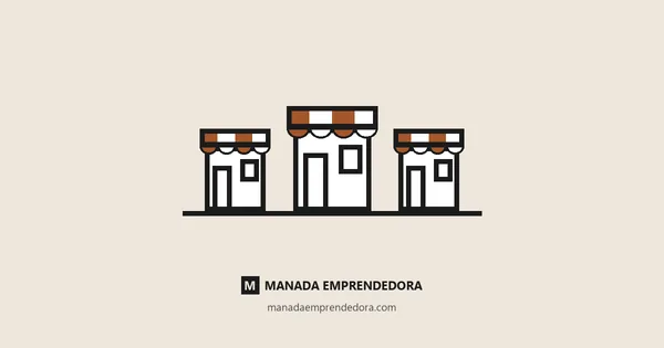 Ilustración de tres locales iguales con el mismo toldo