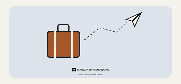 Ilustración de una valija y un avión de papel con su recorrido